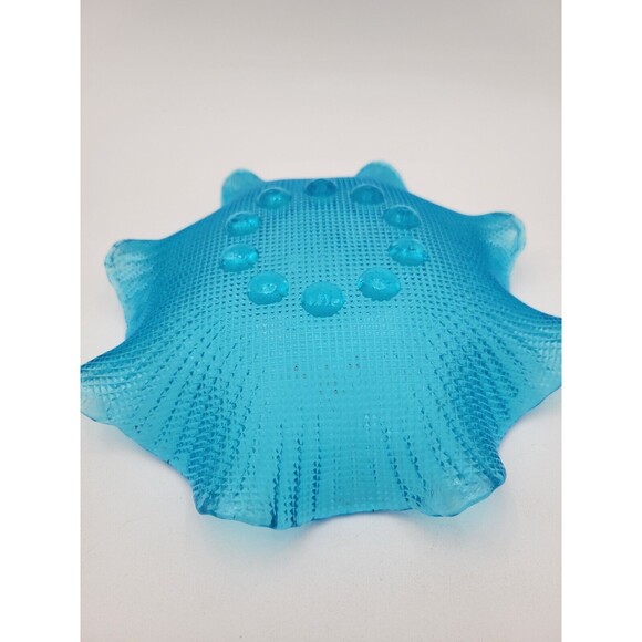 Bright Aqua Blue Ruffled Glass Textured Bowl Waffle Pattern 7.5" - Picture 5 of 8
